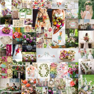 Colourful display board for a spring floral wedding. 